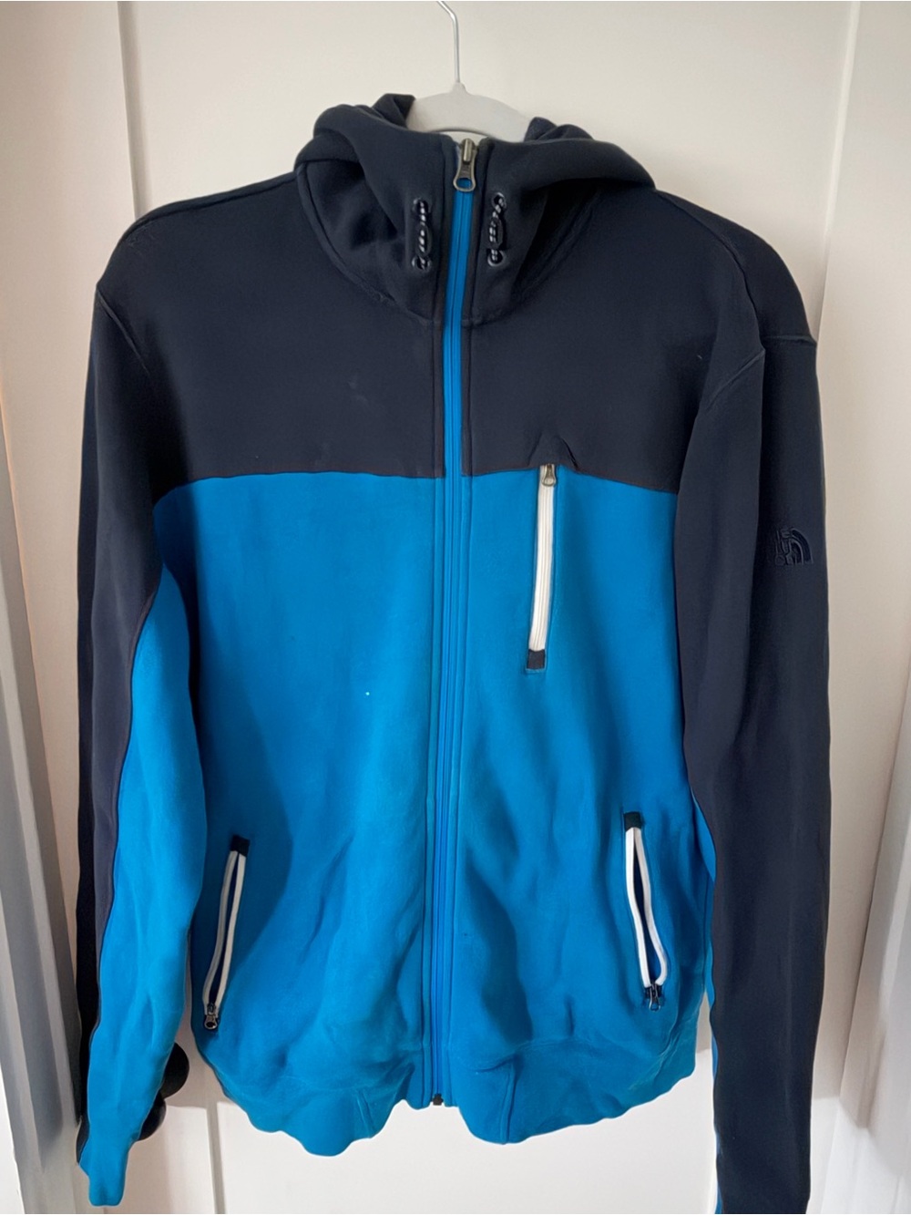 The North Face Men’s Blue and Black Hooded Softshell Jacket